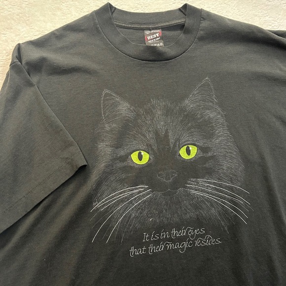 Fruit of the Loom Other - Fruit of the Loom Vintage Cat Graphic T-Shirt Mens XXXL Black Single Stitch USA